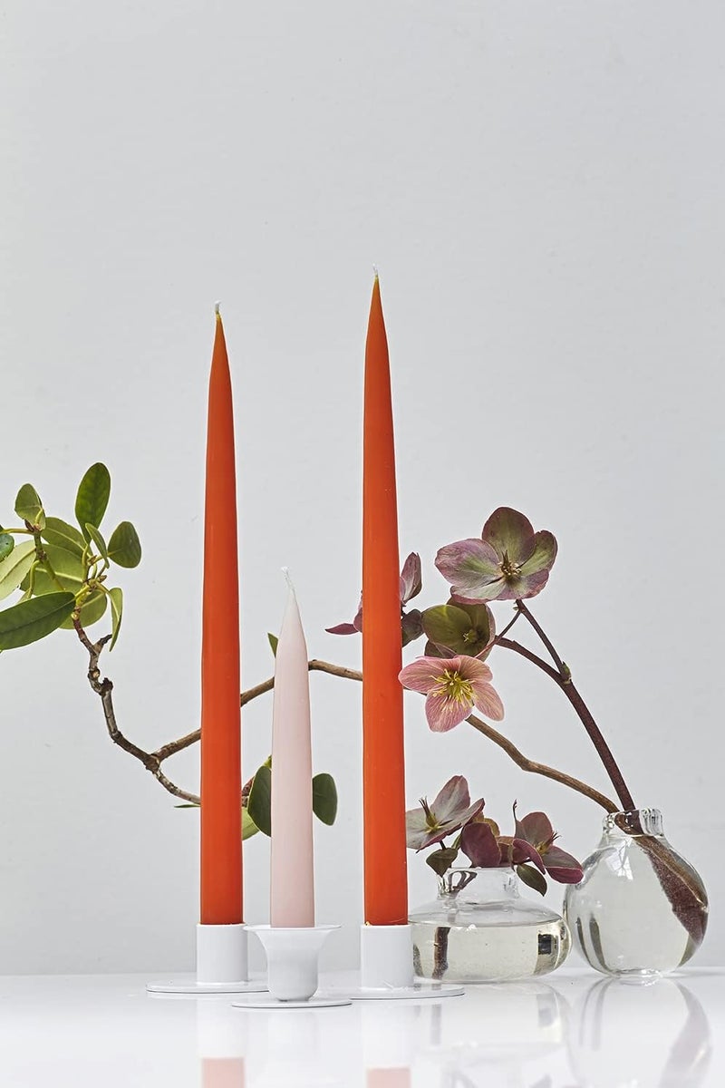 Kunstindustrien ® Taper Candles – Set of 4, 13.8" – Made in Denmark, Long Burning Candles 15h, Unscented & Smokeless Candlesticks – Elegant Tall Candles for Weddings, Dinners & Home Decor (Orange) - Image 3